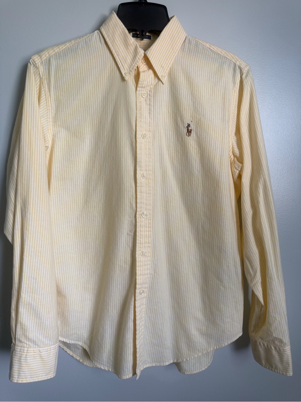 Ralph Lauren Women's Classic Fit Yellow Stripe Button-Down Shirt Size 12